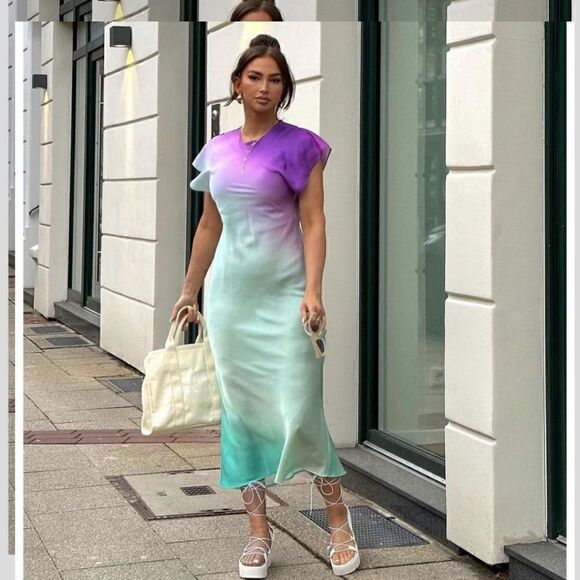 ZARA TIE DYE SATIN DRESS  - Picture 1 of 14